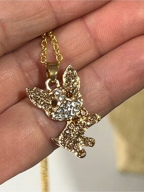 Gold Tone Crystal Fox Pendant Necklace - Gold